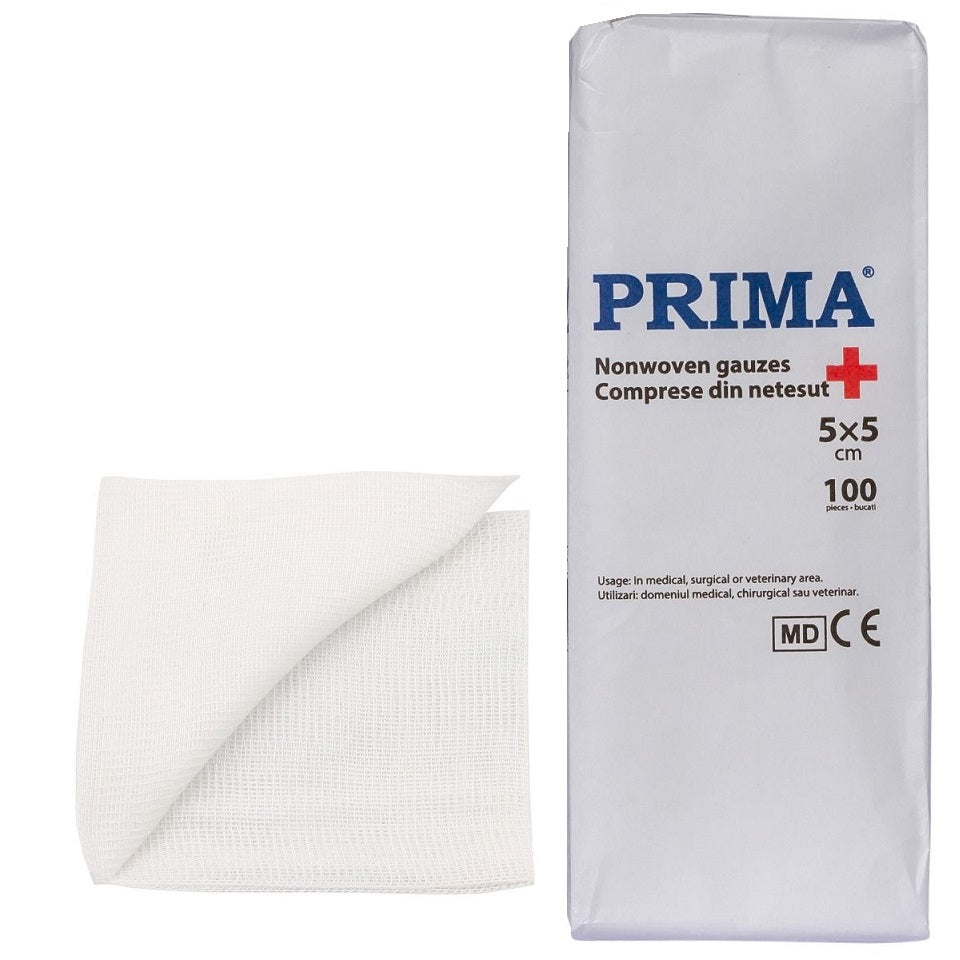 Compresses non stériles pliées en 4, 5cm x 5cm, PRIMA